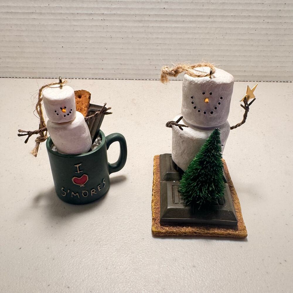 Two of The Original S'mores Midwest Snowman Christmas Tree Holiday Ornaments